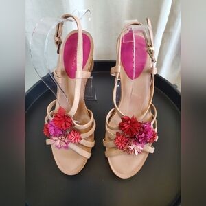 Tahari Women’s Floral Accent Nude Slingback Sandals - Pink/Red